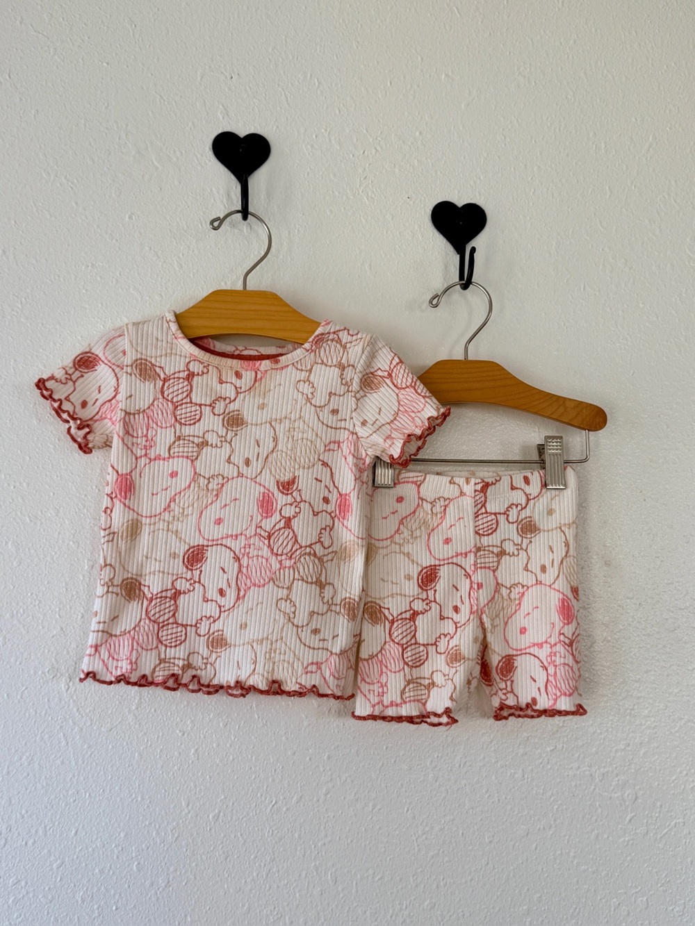 Peanuts Snoopy Baby Girl 18M 2-Piece Ribbed Lounge Set Pink EUC